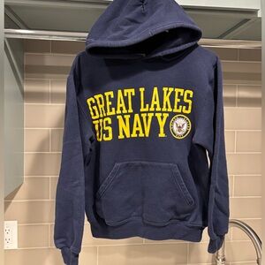 Vintage 90s Great Lakes US Navy United States Hoodie Sweatshirt Size S Soffe